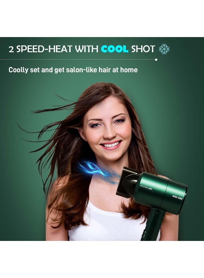 أي كونيك مجفف شعر أيكونيك ميني فايب، لون زمردي، 1200 واط مع إعدادين للسرعة، وظيفة الهواء البارد، مقبض قابل للطي، حماية من الحرارة الزائدة، تصميم مدمج مناسب للسفر، مناسب لجميع أنواع الشعر - Image 4