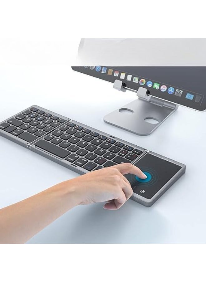 Generic - Wireless Foldable Keyboard with Touchpad – Rechargeable, Portable, Dual Bluetooth for Laptop/Tablet/Smart TV, Compatible with Windows, iOS, MacOS, Android – Gray - Image 1