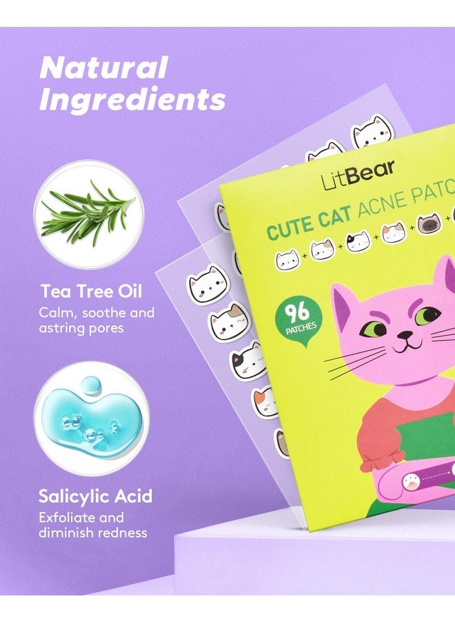 LitBear - LitBear Acne Patch Pimple Patch, Cat Shaped Acne Absorbing Cover Patch, Hydrocolloid Acne Patches For Face Zit Patch Acne Dots, Tea Tree Oil & Salicylic Acid, 96 Patches, 12mm - Image 1
