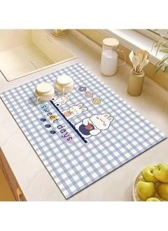 LESTER LESTER Kitchen Drying Mat, Water Absorbant Super Absorbent Kitchen Dryer Mat, Quick Drying Bathroom Carpet, Non-slip Entrance Doormat Diatom Leather Skin Floor Mats Home Decor Set Rectangle Shape Rappit Design Blue and White Color 50x80cm  - Image 1