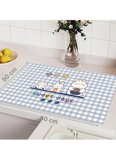 LESTER LESTER Kitchen Drying Mat, Water Absorbant Super Absorbent Kitchen Dryer Mat, Quick Drying Bathroom Carpet, Non-slip Entrance Doormat Diatom Leather Skin Floor Mats Home Decor Set Rectangle Shape Rappit Design Blue and White Color 50x80cm  - Image 2