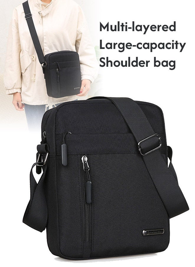 MLADEN Nylon Shoulder Bag for Men or Women Crossbody Bag with Adjustable Strap and Small Side Bags Shoulder Phone Passport Multi-pocket Sling Purse Large Capacity Handbag for Travel Hiking Work and School, Black - Image 3