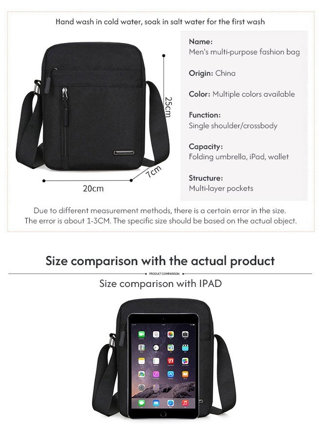 MLADEN Nylon Shoulder Bag for Men or Women Crossbody Bag with Adjustable Strap and Small Side Bags Shoulder Phone Passport Multi-pocket Sling Purse Large Capacity Handbag for Travel Hiking Work and School, Black - Image 2