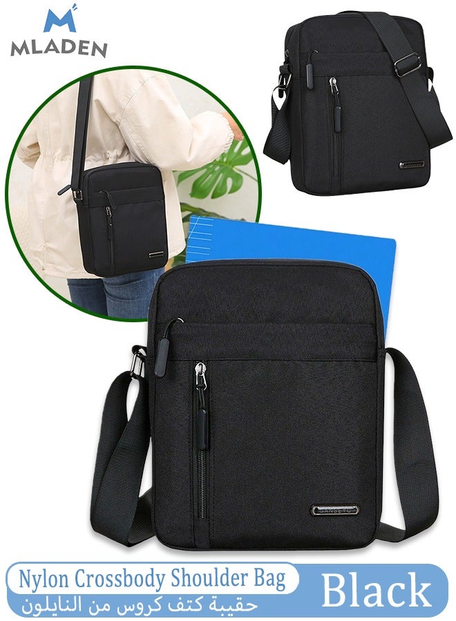 MLADEN Nylon Shoulder Bag for Men or Women Crossbody Bag with Adjustable Strap and Small Side Bags Shoulder Phone Passport Multi-pocket Sling Purse Large Capacity Handbag for Travel Hiking Work and School, Black - Image 1