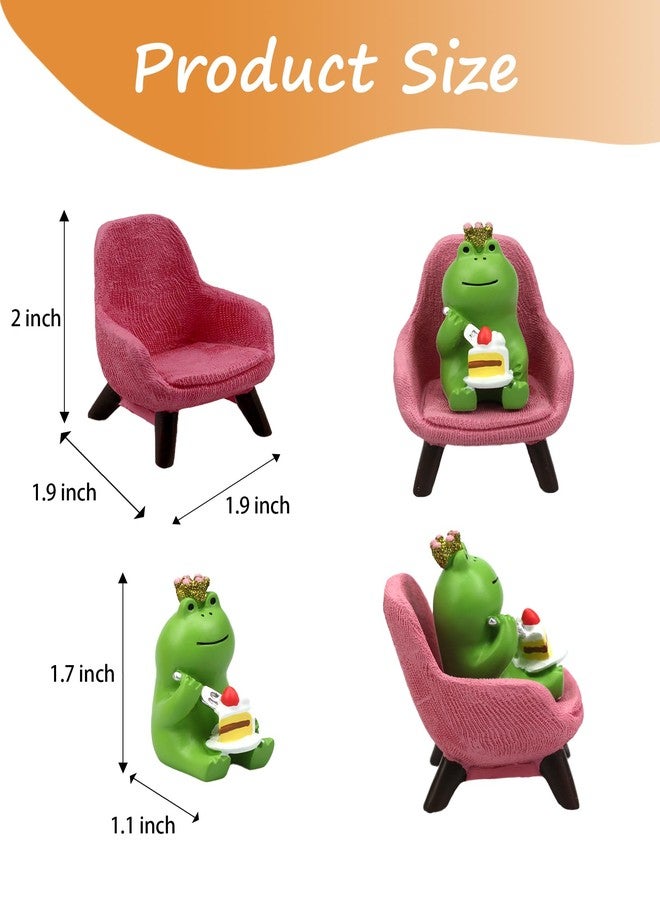 Refintural Miniature Frog Eating Cake Figurine - Funny Frog Sculpture for Shelf, Desk Decoration - Perfect Cute Frog Gift for Frog Lovers(Pink Sofa) - Image 2