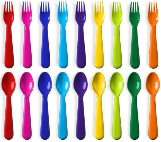 PLASKIDY Toddler Utensils Set of 18 Plastic Kids Utensils Forks and Spoons  BPA FREEDishwasher Safe Toddler Flatware Set Brightly Colored Childrens Safe Silverewre Cutlery Set - Image 1