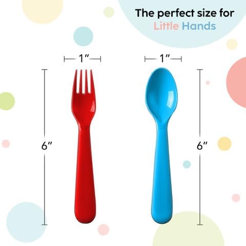 PLASKIDY Toddler Utensils Set of 18 Plastic Kids Utensils Forks and Spoons  BPA FREEDishwasher Safe Toddler Flatware Set Brightly Colored Childrens Safe Silverewre Cutlery Set - Image 3