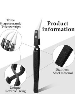Excefore Reverse Tweezers, 3 Pieces Black Precision Cross Locking Tweezers Ceramic Tip Kit for Electronic Soldering, Soldering Tool with Tips  - Image 4