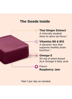 OLLY OLLY Focused Thinker Brainy Chews, Omega-3 ALA, Vitamins B6 & B12, Plus Thai Ginger Extract for Alertness, Concentration & Cognitive Performance Support, Vegetarian, Raspberry, 20 Count  - Image 2