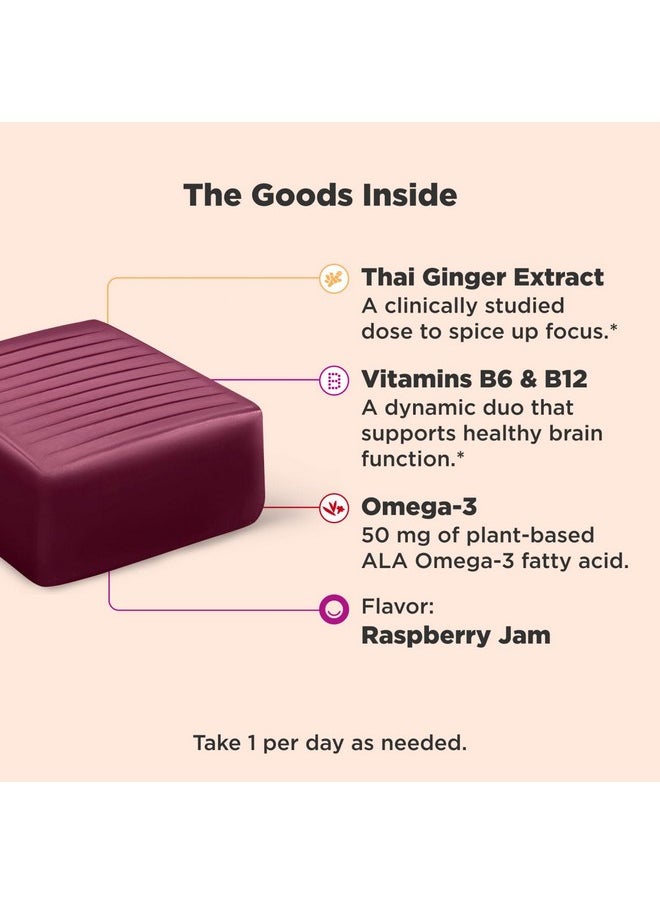 OLLY - OLLY Focused Thinker Brainy Chews, Omega-3 ALA, Vitamins B6 & B12, Plus Thai Ginger Extract for Alertness, Concentration & Cognitive Performance Support, Vegetarian, Raspberry, 20 Count - Image 1