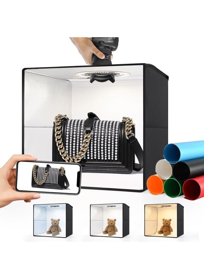 SYSCLOUD Light Box Photography, 16x16 inch Portable Photo Studio Box with 120 LED Dual Dimmable Lights,6 Colors PP Backdrops Photo Box and 3000-5600K Dimmable Portable Picture Box Shooting