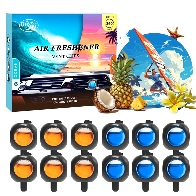 DRIVEJOY Car Air Freshener Vent Clips, 12 Pack, 6 Ocean, 6 Hawaiian, Provides Long-Lasting Scent, Up to 360 Days, Car Fresheners - Image 1