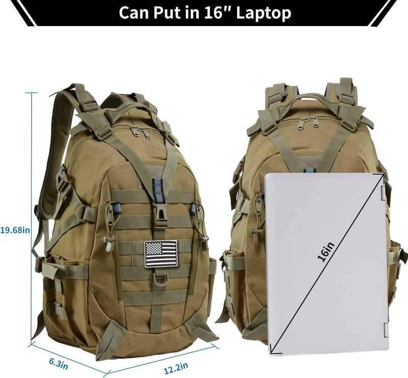 Jueachy Tactical Backpack for Men Hunting Backpack EDC Rucksack Military Hiking Camping Daypack with USA Flag Patch - Image 4