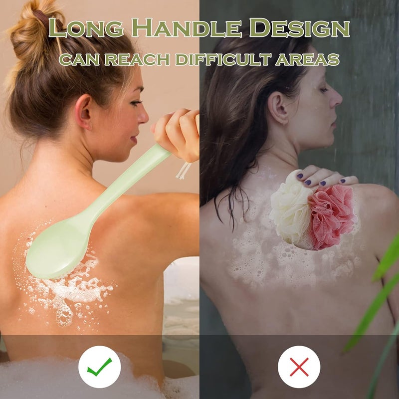 G2PLUS Soft Bath Brush for Back with 14 Long Handle Body Shower Brush Exfoliating Back Scrubber for Men and Women Green - Image 5