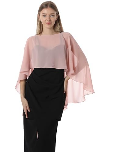 Hotshawl Capelets for women Chiffon Cape Shawls and Wraps for Evening Dress Wedding Capes Cover Up (Rose Gold) - Image 2