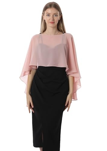 Hotshawl Capelets for women Chiffon Cape Shawls and Wraps for Evening Dress Wedding Capes Cover Up (Rose Gold) - Image 1