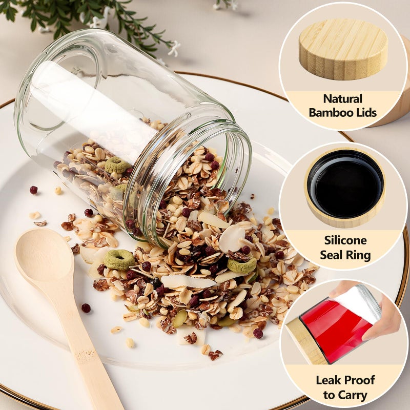 TBWIND 4 Pack 16oz Glass Jars with Bamboo Lids, Spoons, Airtight Overnight Oats Containers, Wide Mouth Mason Jars, Food Storage Container for Yogurt Salad Snacks Spice Sugar Meal Prep â€“ Reusable - Image 4