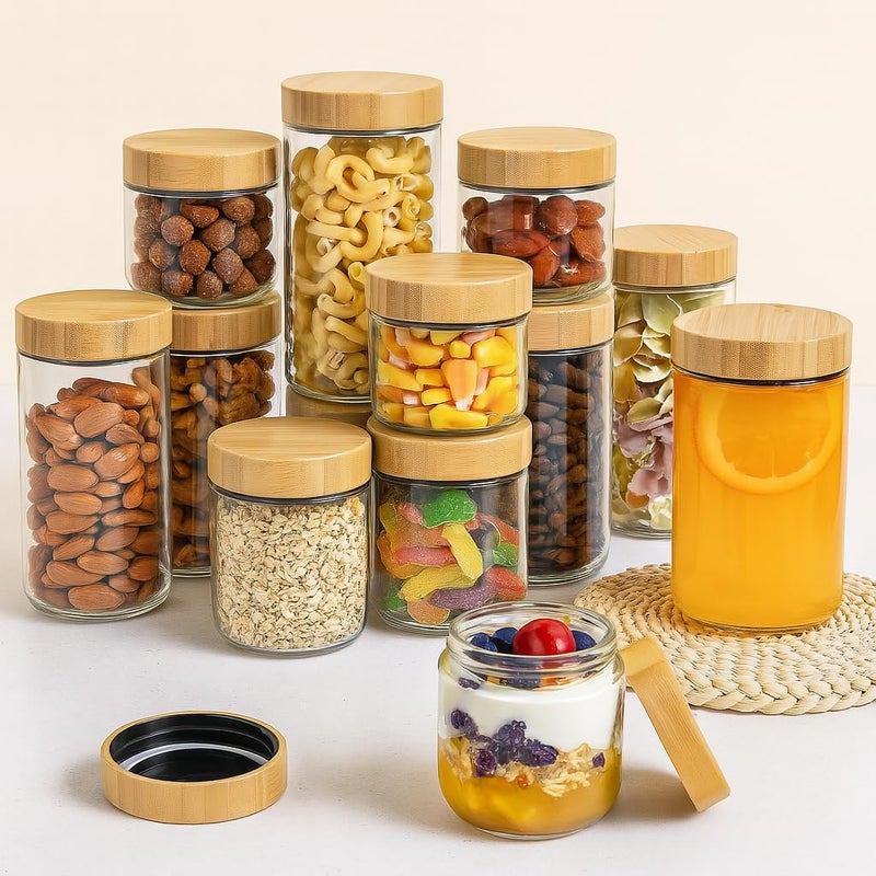 TBWIND 4 Pack 16oz Glass Jars with Bamboo Lids, Spoons, Airtight Overnight Oats Containers, Wide Mouth Mason Jars, Food Storage Container for Yogurt Salad Snacks Spice Sugar Meal Prep â€“ Reusable - Image 2