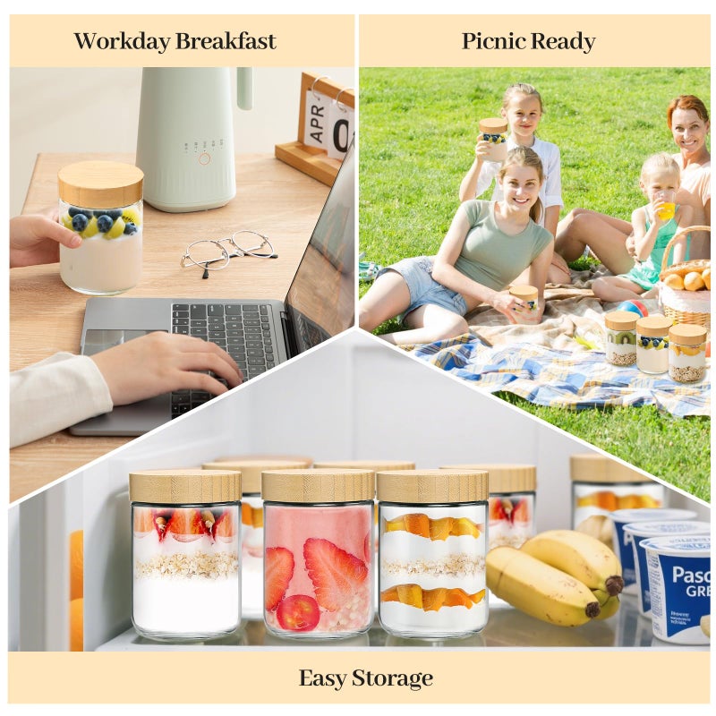 TBWIND 4 Pack 16oz Glass Jars with Bamboo Lids, Spoons, Airtight Overnight Oats Containers, Wide Mouth Mason Jars, Food Storage Container for Yogurt Salad Snacks Spice Sugar Meal Prep â€“ Reusable - Image 5