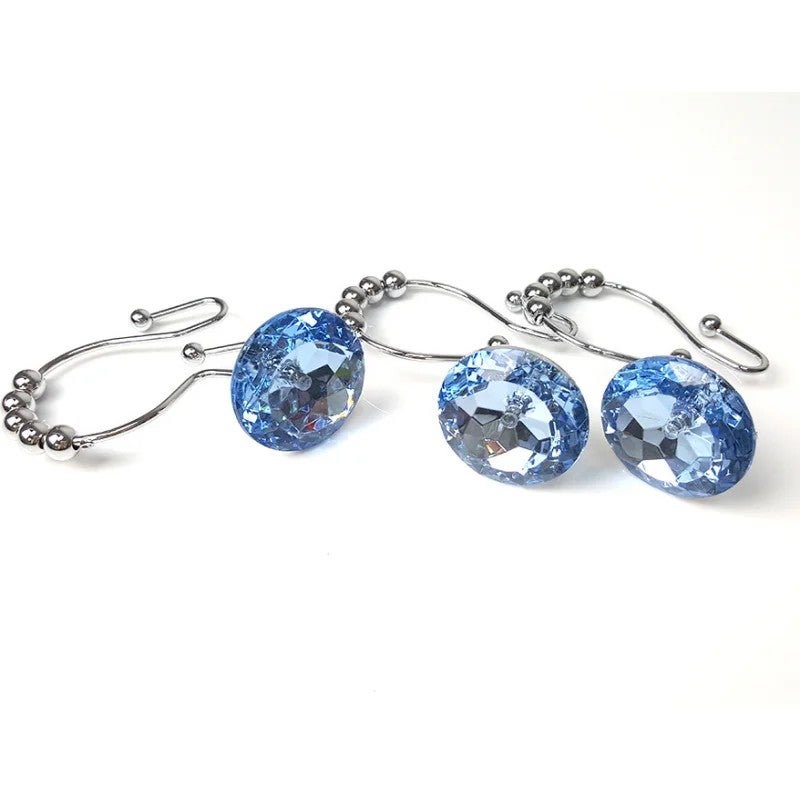 Bluejw Crystal Rhinestone Shower Curtain Rings - Stainless Steel, Rustproof, Decorative Bling Hooks for Bathroom Accessories - Image 1