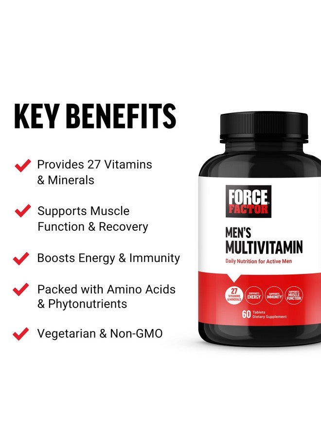 Force Factor فيتامينات متعددة للرجال من فورس فاكتور، فيتامينات متعددة للرجال بالإضافة إلى مكمل الأحماض الأمينية مع 27 فيتامين ومعادن، ومغذيات نباتية لدعم الطاقة والمناعة، 60 قرص - Image 2