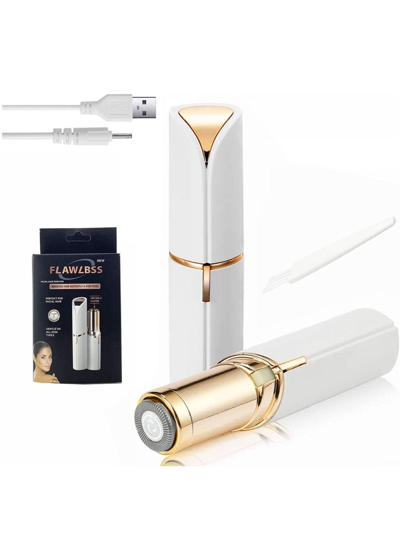 Electric Facial Hair Remover, Women’s Portable Facial Hair Trimmer, Best Painless Flawless Hair Remover for Women Bikini Area, Peach Fuzz, Upper Lip, Arm (White) - Image 1