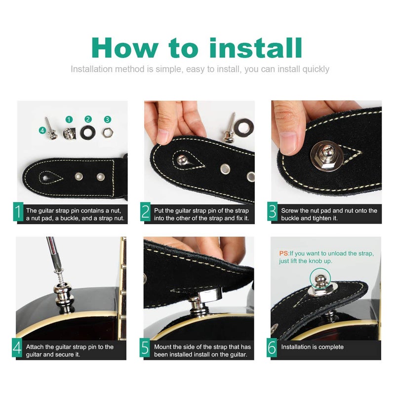 Dreokee Guitar Strap Locks, Dreokee 2 PCS Silver Guitar Strap Lock Buttons Guitar Strap Locks Set Security Quick Release Strap lock Retainer System Guitar Strap Lock Schaller for Electric,Bass,Acoustic Guitar - Image 3