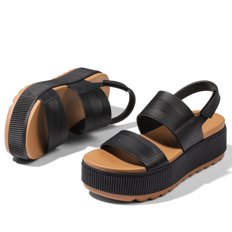 Lovee Cosee Black Platform Sandals for Women 2026 Flatform Water Sandals Chunky Wedge Lug Sole Lightweight Comfortable Summer Outfit Walking Beach Vacation Essentials Trendy Shoe Resort Wears Size 8 - Image 4