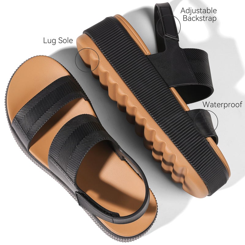 Lovee Cosee Black Platform Sandals for Women 2026 Flatform Water Sandals Chunky Wedge Lug Sole Lightweight Comfortable Summer Outfit Walking Beach Vacation Essentials Trendy Shoe Resort Wears Size 8 - Image 5