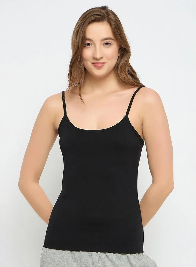 كلوفيا Black Solid Strappy Cami Top