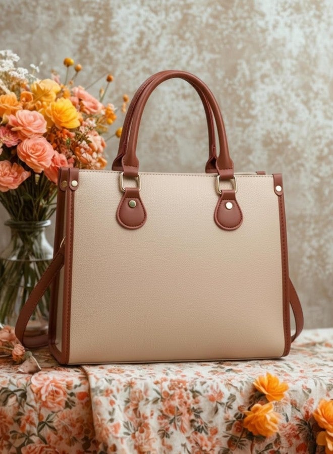 LIKE STYLE Women’s PU Tote Bag with Mandala Design | Laptop Compartment Shoulder & Crossbody Handbag | Office Work & Daily Use Large Tote (Cream) - Image 2
