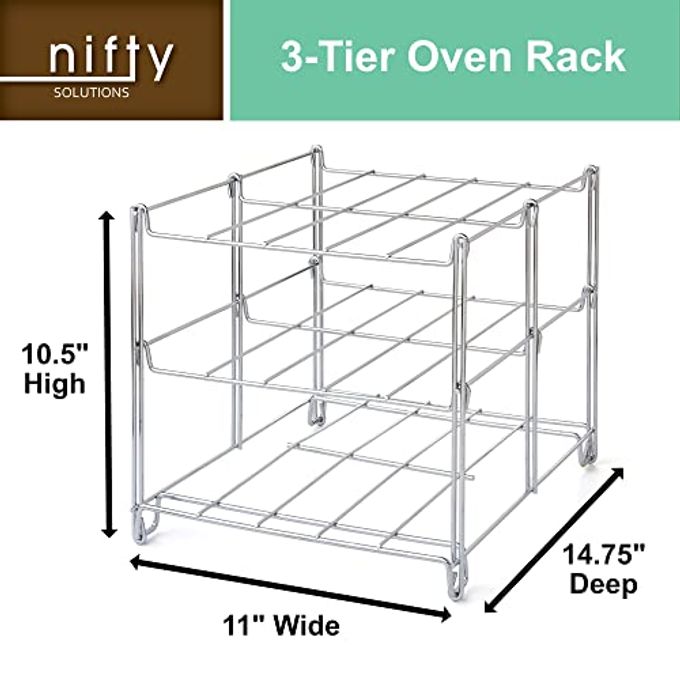 Nifty Solutions Nifty 3-Tier Oven Rack  Non-Stick, Dishwasher Safe, Use for Cooking Casseroles, Compact Collapsible Kitchen Storage, Chrome-Plated Steel Construction - Image 5