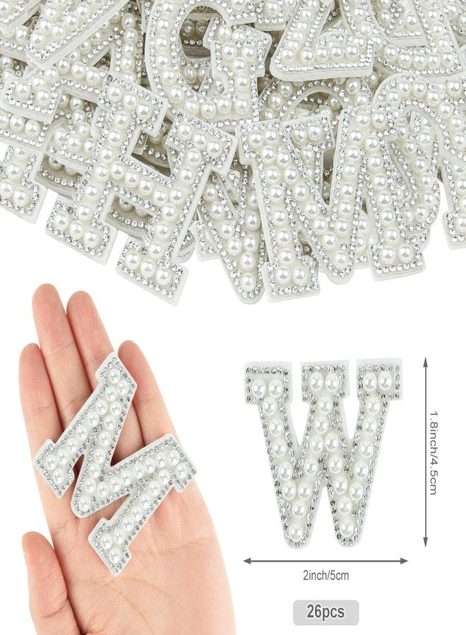 Morcheiong 26Pcs Pearl Rhinestone Letter Patches Self Adhesive A-Z, Stick on Pearl Letter Patches for Clothes, Fabric, Backpack (White) - Image 2