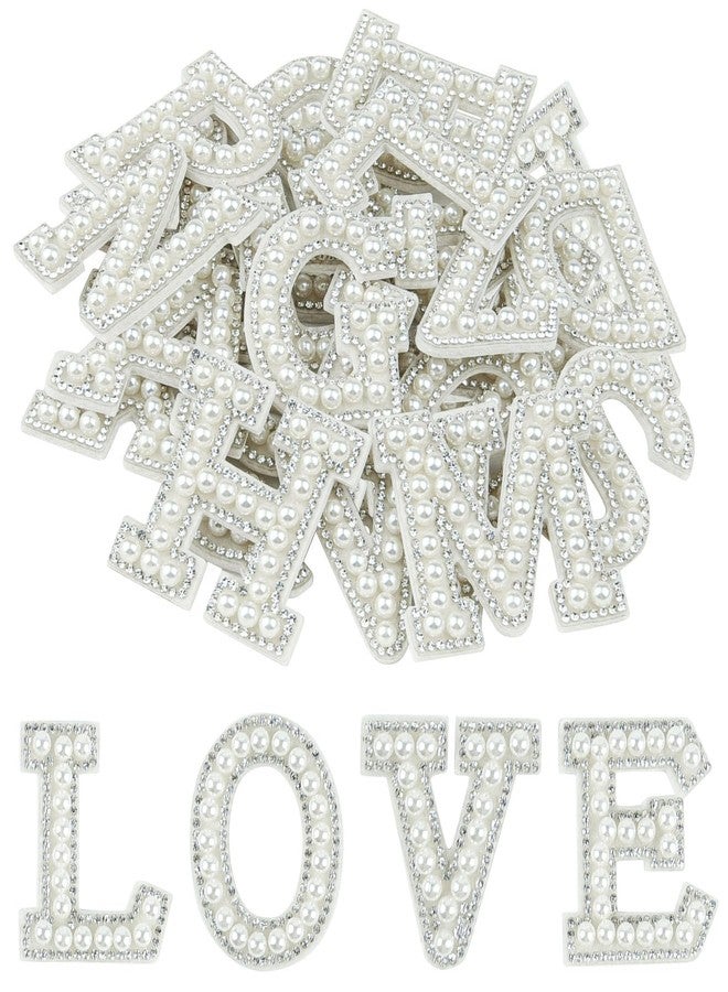 Morcheiong 26Pcs Pearl Rhinestone Letter Patches Self Adhesive A-Z, Stick on Pearl Letter Patches for Clothes, Fabric, Backpack (White) - Image 1