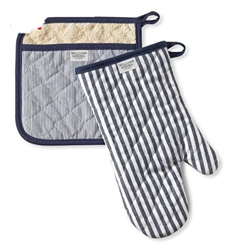 WilliamsSonoma Bay Stripe Oven Mitt Potholder Set Navy Blue