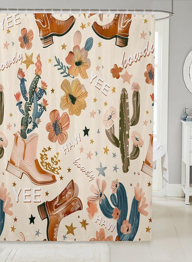 مان فاي ستائر حمام مانفي بتصميم رعاة البقر، ستائر حمام للأطفال والفتيات، ستائر حمام مقاومة للماء بتصميم زهور الصبار على طراز الغرب المتوحش، مزودة بـ 12 خطافًا، مناسبة لحوض الاستحمام، 72 بوصة عرض × 72 بوصة طول - Image 1