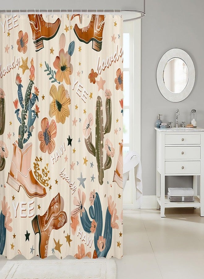 مان فاي ستائر حمام مانفي بتصميم رعاة البقر، ستائر حمام للأطفال والفتيات، ستائر حمام مقاومة للماء بتصميم زهور الصبار على طراز الغرب المتوحش، مزودة بـ 12 خطافًا، مناسبة لحوض الاستحمام، 72 بوصة عرض × 72 بوصة طول - Image 2