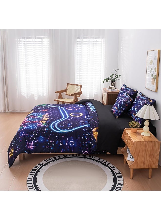 MWMWMW 6 pcs Boys Queen Comforter Set, Boys Bed in a Bag Queen Boys Queen Size Bedding Set, Gamer Bedding Set for Boys Kids - Image 3