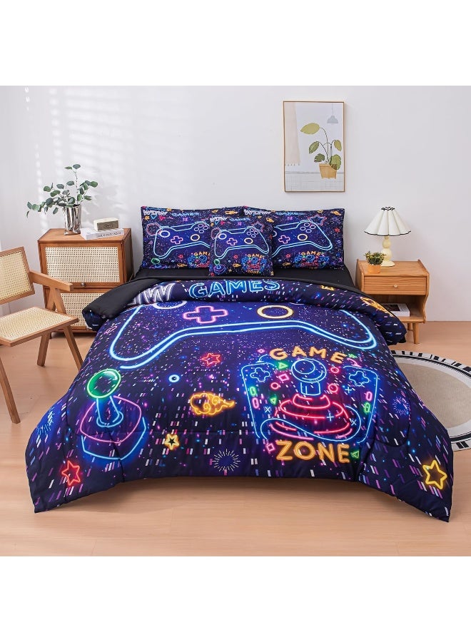 MWMWMW 6 pcs Boys Queen Comforter Set, Boys Bed in a Bag Queen Boys Queen Size Bedding Set, Gamer Bedding Set for Boys Kids - Image 2