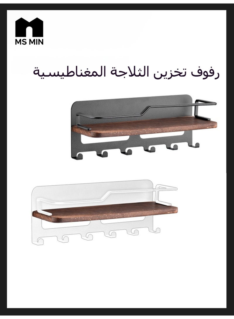MS MIN Magnetic Storage Shelf Organizer, Strong Magnet Metal Rack with Solid Wood Base, No-Drill Kitchen & Home Organizer with Hooks - Image 1