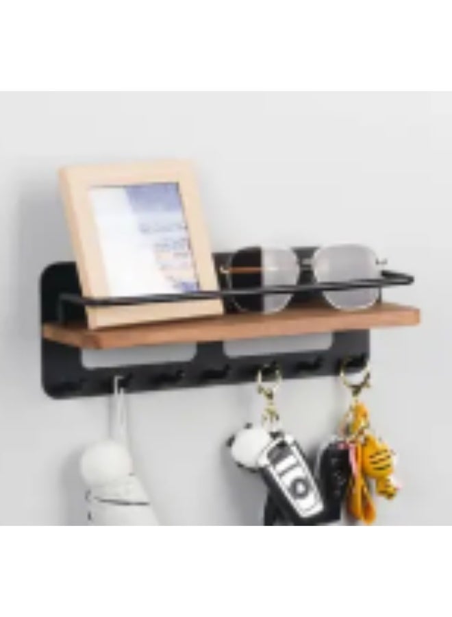 MS MIN Magnetic Storage Shelf Organizer, Strong Magnet Metal Rack with Solid Wood Base, No-Drill Kitchen & Home Organizer with Hooks - Image 2