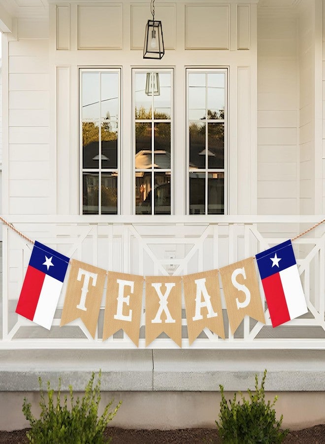 Geodurn Pre-Strung TEXAS Banner with State Flag Panels, Rustic Linen Burlap Letter Garland for Western Cowboy Birthday, Independence Day, Rodeo Party Decorations, Lone Star Country Theme Hanging Bunting - Image 4