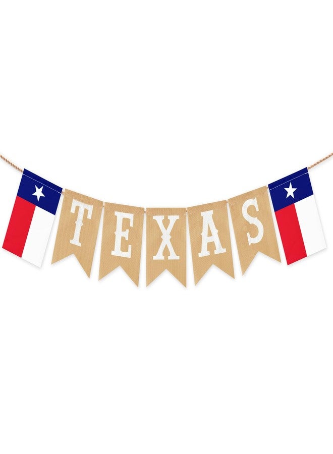 Geodurn Pre-Strung TEXAS Banner with State Flag Panels, Rustic Linen Burlap Letter Garland for Western Cowboy Birthday, Independence Day, Rodeo Party Decorations, Lone Star Country Theme Hanging Bunting - Image 1