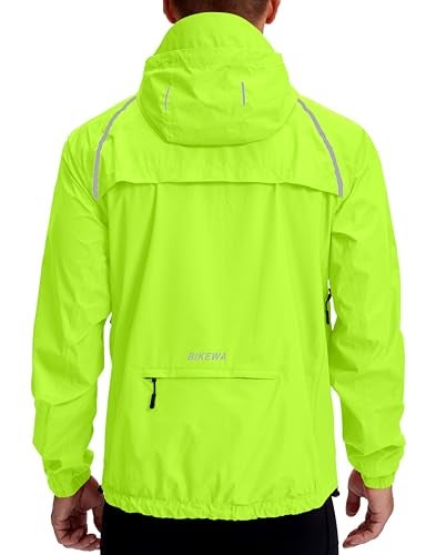 Bikewa Men's Cycling Rain Jackets Waterproof Running Bike Windbreaker Hooded Reflective Biking Windproof Bicycle Riding(Fluorescent Yellow,XXXL) - Image 2