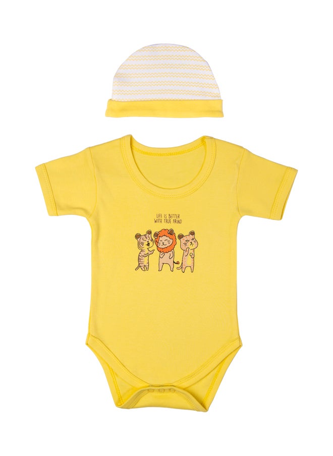 Babies Basic - 5 Piece Unisex 100% Cotton Gift Set Include Bib, Romper, Mittens, Cap And Sleepsuit/Jumpsuit- Life Is Better - Image 1