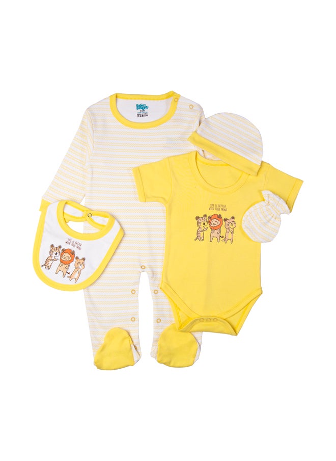 Babies Basic - 5 Piece Unisex 100% Cotton Gift Set Include Bib, Romper, Mittens, Cap And Sleepsuit/Jumpsuit- Life Is Better - Image 1