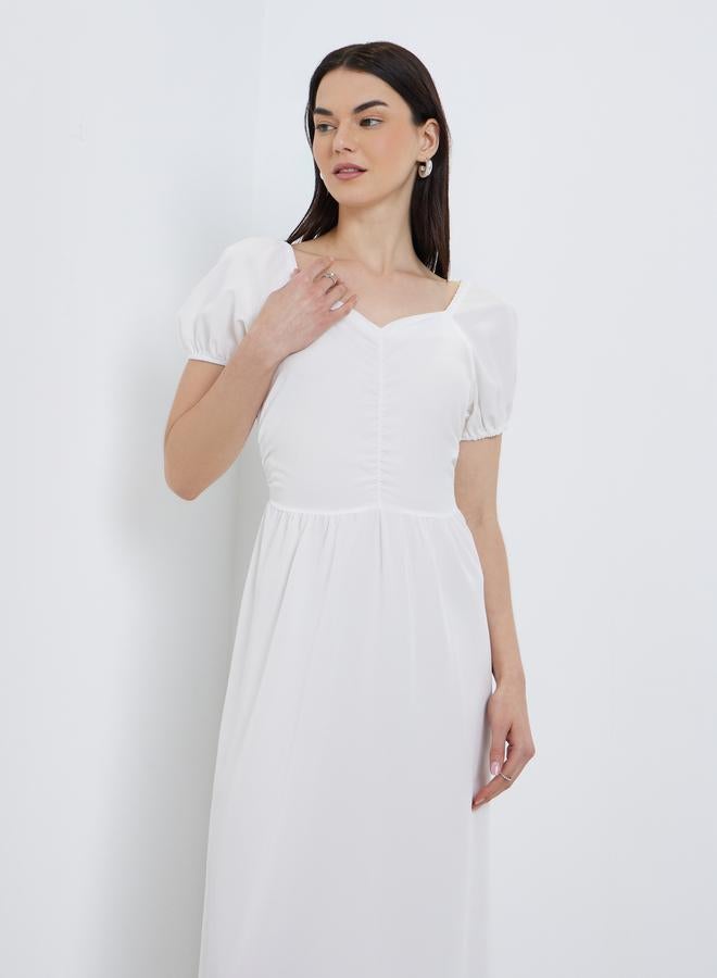 تايك تو فستان ميدي سادة بأكمام منفوخة - Image 3