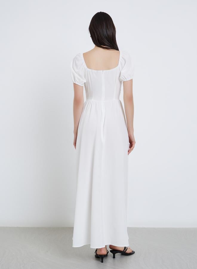 تايك تو فستان ميدي سادة بأكمام منفوخة - Image 5