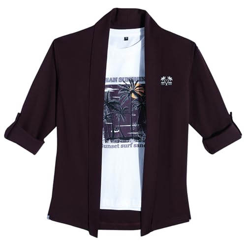 CAVIO Boys Full Sleeves Solid Shrug with T-Shirt Maroon - Image 1