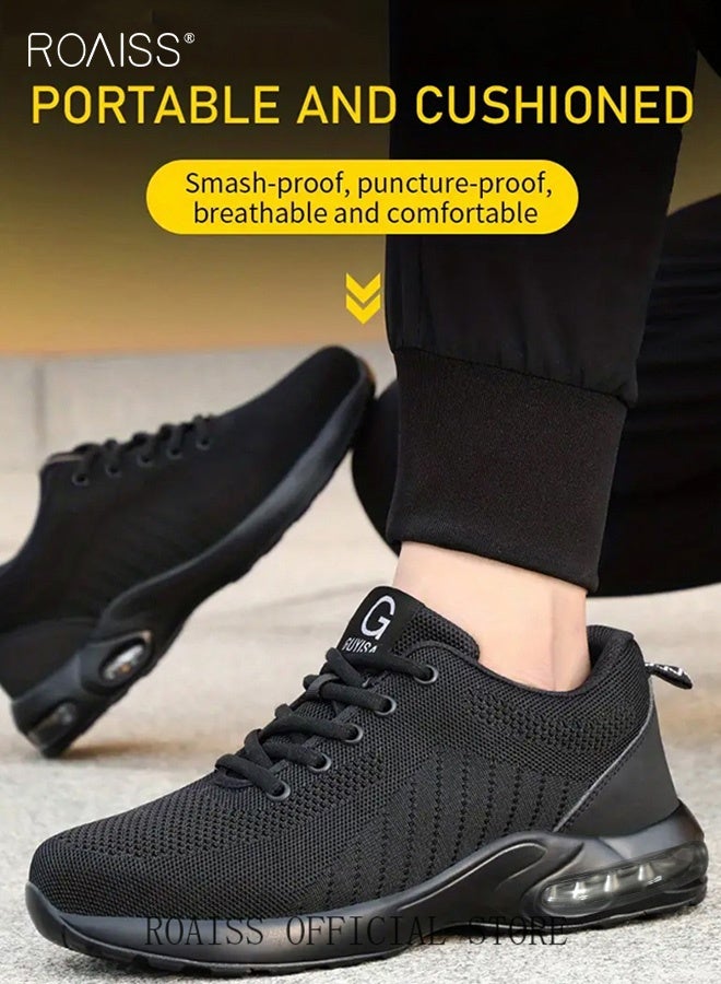 رويس أحذية أمان رجالية برباط من الفولاذ مقاومة للثقب، أحذية رياضية أنيقة للرجال، أحذية جري قابلة للتهوية بنعل ناعم، أحذية رياضية مريحة منخفضة الارتفاع، مناسبة للبناء والمواقع الصناعية والتصنيع والأنشطة الخارجية، لون أسود - Image 4
